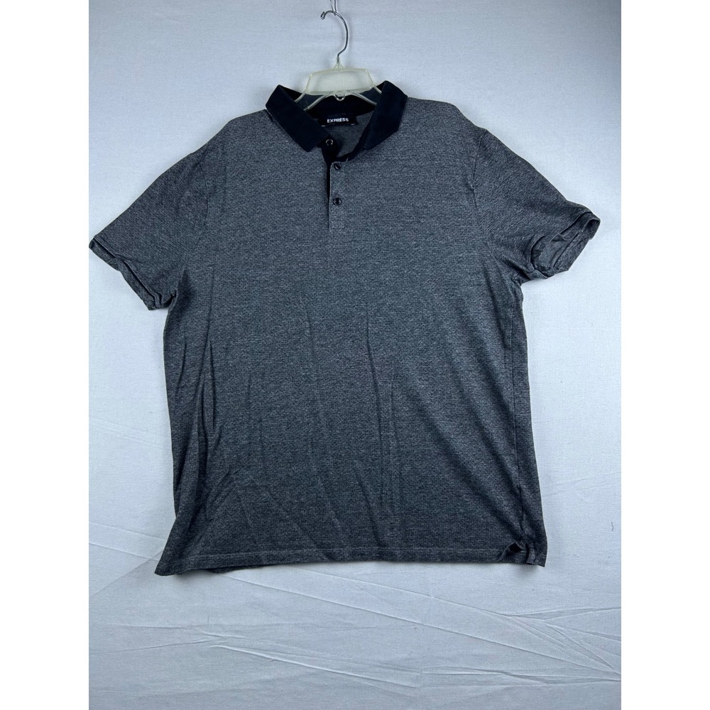 Express Mens Short Sleeve Polo Shirt Charcoal Gray Black Collar Size L